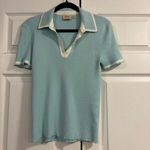 Elie Tahari Light Blue Ribbed Sweater with Collar